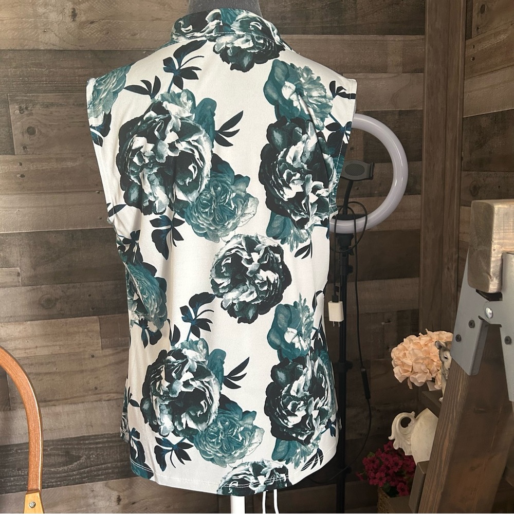 Calvin Klein Teal Floral Sleeveless Blouse - Picture 5 of 9
